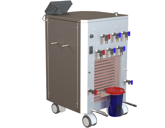 Vista técnica das conexões do equipamento Heater Cooler